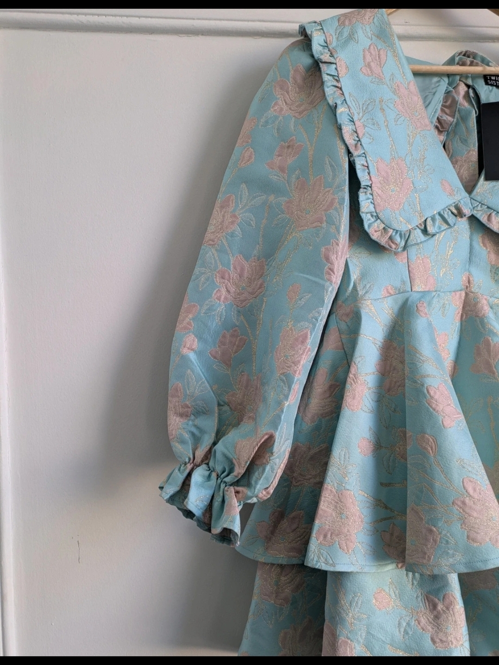 BNWT ASOS Luxe Blue Floral Peplum Dress,Sz 6/8 - Picture 4 of 7